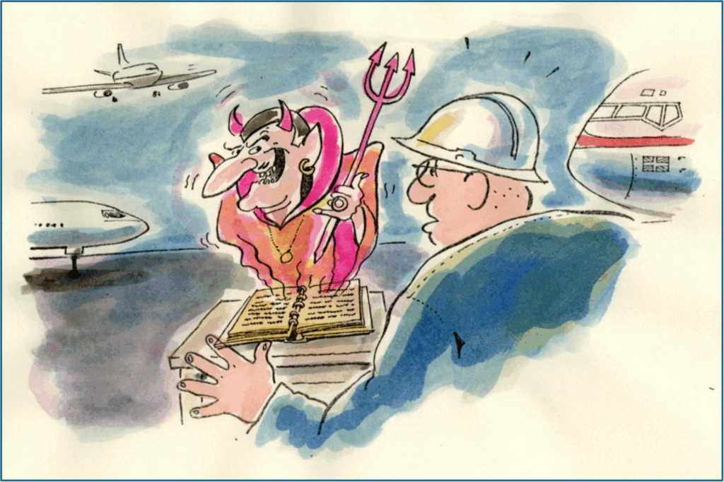 A cartoon representing "the devil's in the details"